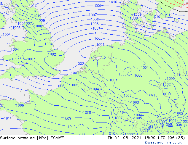 Surface pressure ECMWF Th 02.05.2024 18 UTC