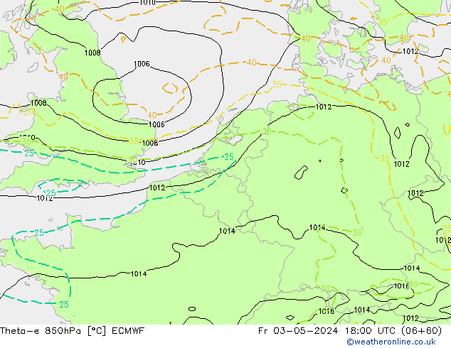 Theta-e 850hPa ECMWF Fr 03.05.2024 18 UTC
