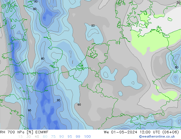 RH 700 hPa ECMWF We 01.05.2024 12 UTC