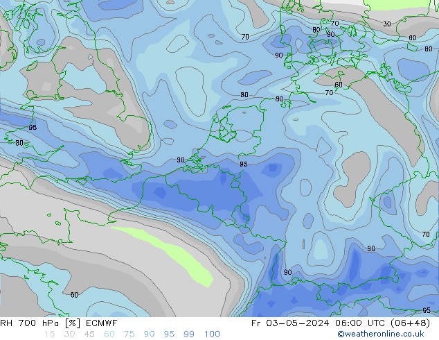 Humedad rel. 700hPa ECMWF vie 03.05.2024 06 UTC