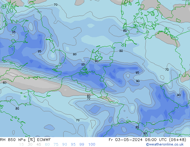 RH 850 hPa ECMWF pt. 03.05.2024 06 UTC