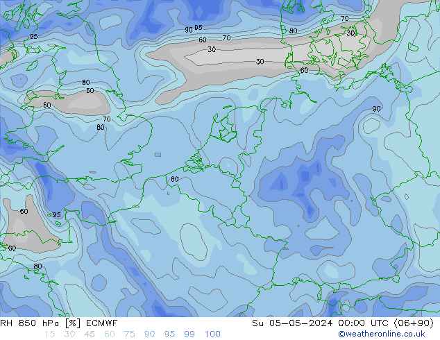 RH 850 hPa ECMWF So 05.05.2024 00 UTC