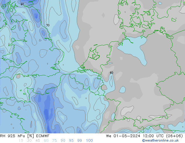 RH 925 hPa ECMWF Mi 01.05.2024 12 UTC