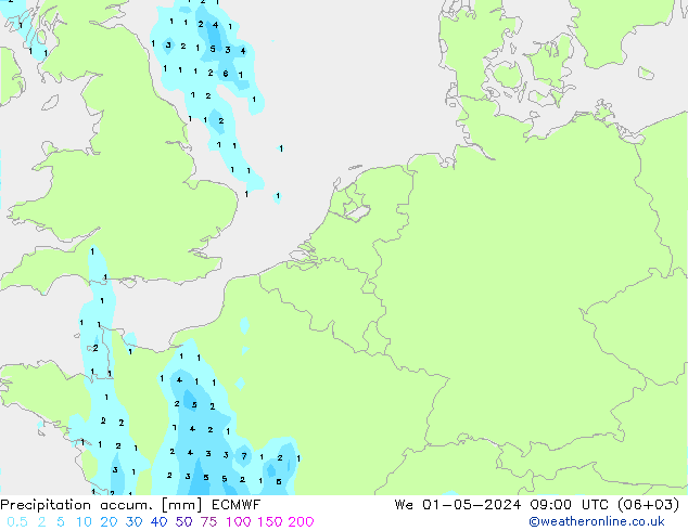 Precipitation accum. ECMWF  01.05.2024 09 UTC