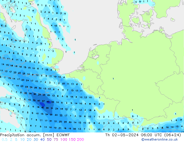 Precipitation accum. ECMWF Qui 02.05.2024 06 UTC