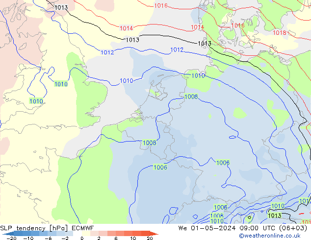 SLP tendency ECMWF We 01.05.2024 09 UTC