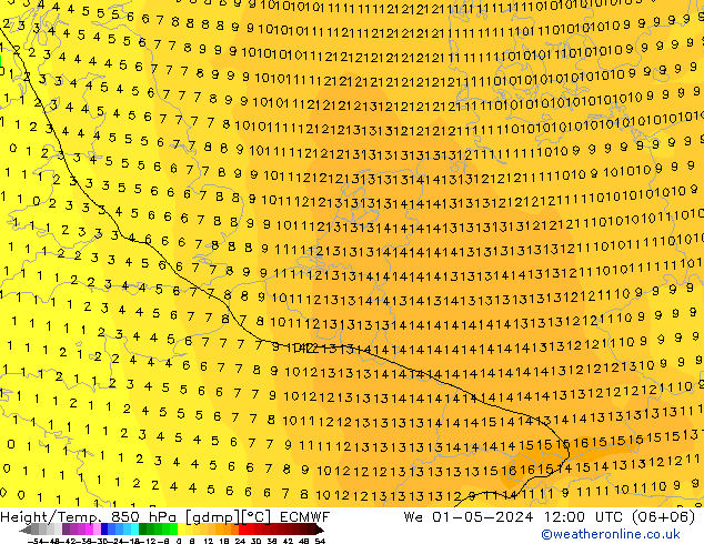 Z500/Rain (+SLP)/Z850 ECMWF We 01.05.2024 12 UTC