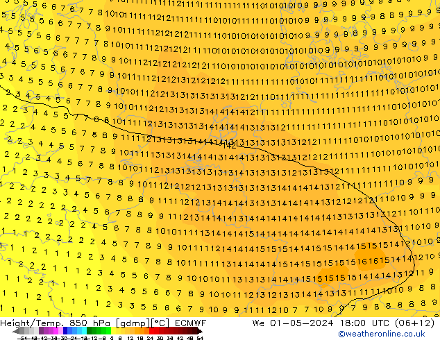 Z500/Rain (+SLP)/Z850 ECMWF Mi 01.05.2024 18 UTC