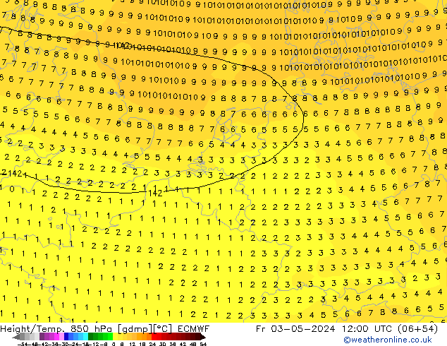 Z500/Rain (+SLP)/Z850 ECMWF Fr 03.05.2024 12 UTC