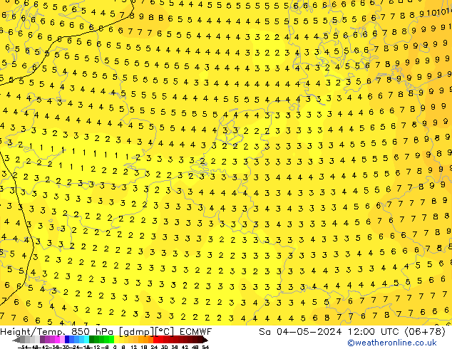 Z500/Rain (+SLP)/Z850 ECMWF so. 04.05.2024 12 UTC