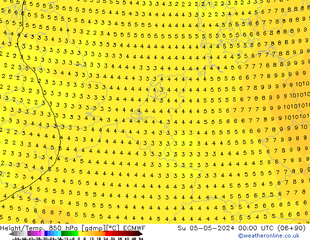 Z500/Rain (+SLP)/Z850 ECMWF dom 05.05.2024 00 UTC