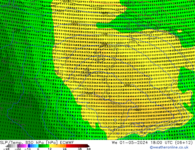 SLP/Temp. 850 hPa ECMWF Mi 01.05.2024 18 UTC