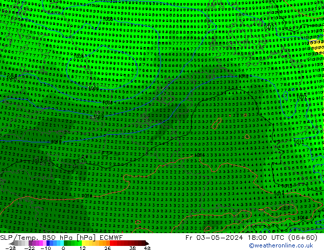 SLP/Temp. 850 hPa ECMWF vr 03.05.2024 18 UTC