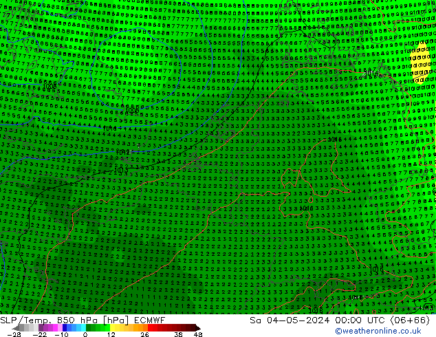 SLP/Temp. 850 hPa ECMWF Sáb 04.05.2024 00 UTC