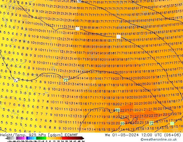 Height/Temp. 925 hPa ECMWF  01.05.2024 12 UTC