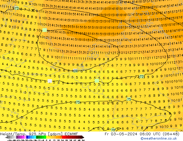 Height/Temp. 925 hPa ECMWF pt. 03.05.2024 06 UTC