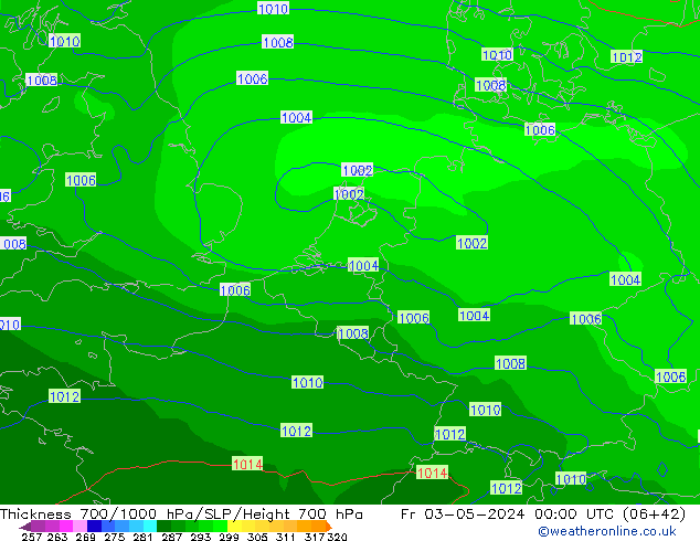 Thck 700-1000 hPa ECMWF  03.05.2024 00 UTC