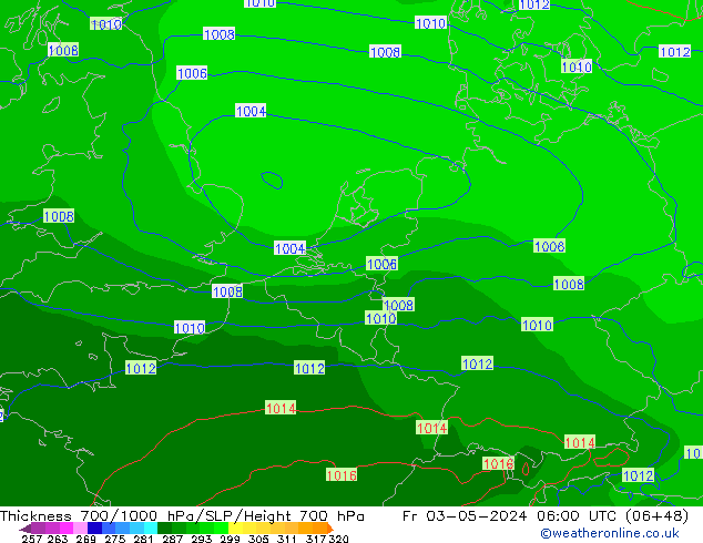 Thck 700-1000 гПа ECMWF пт 03.05.2024 06 UTC