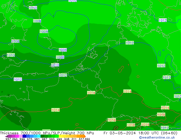 Dikte700-1000 hPa ECMWF vr 03.05.2024 18 UTC