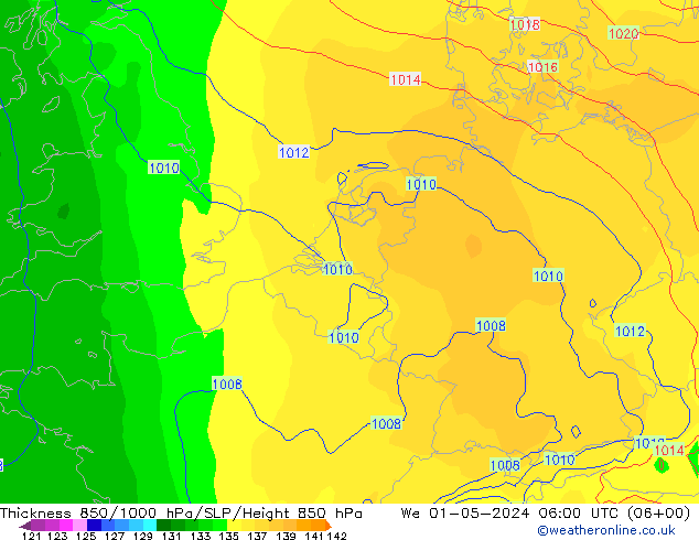 Thck 850-1000 hPa ECMWF We 01.05.2024 06 UTC