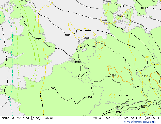 Theta-e 700hPa ECMWF Mi 01.05.2024 06 UTC