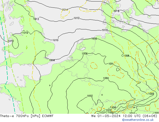 Theta-e 700гПа ECMWF ср 01.05.2024 12 UTC