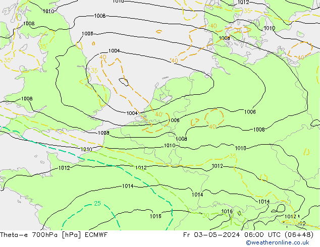 Theta-e 700hPa ECMWF ven 03.05.2024 06 UTC