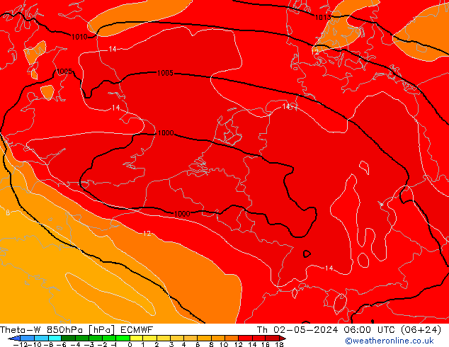 Theta-W 850hPa ECMWF Qui 02.05.2024 06 UTC