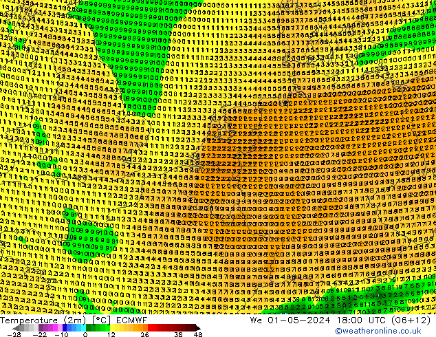 Temperatura (2m) ECMWF Qua 01.05.2024 18 UTC