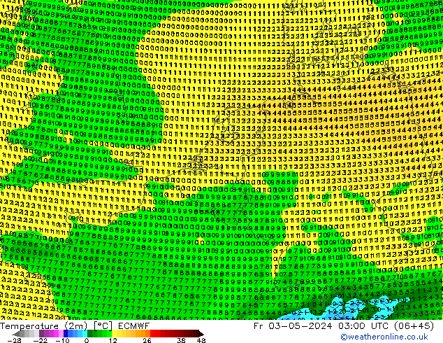 Temperaturkarte (2m) ECMWF Fr 03.05.2024 03 UTC