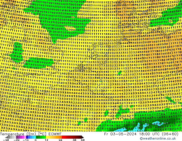 Temperature (2m) ECMWF Pá 03.05.2024 18 UTC