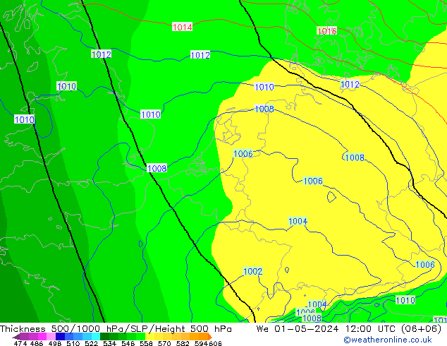 Schichtdicke 500-1000 hPa ECMWF Mi 01.05.2024 12 UTC