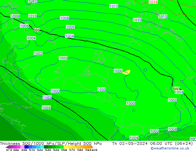 Dikte 500-1000hPa ECMWF do 02.05.2024 06 UTC