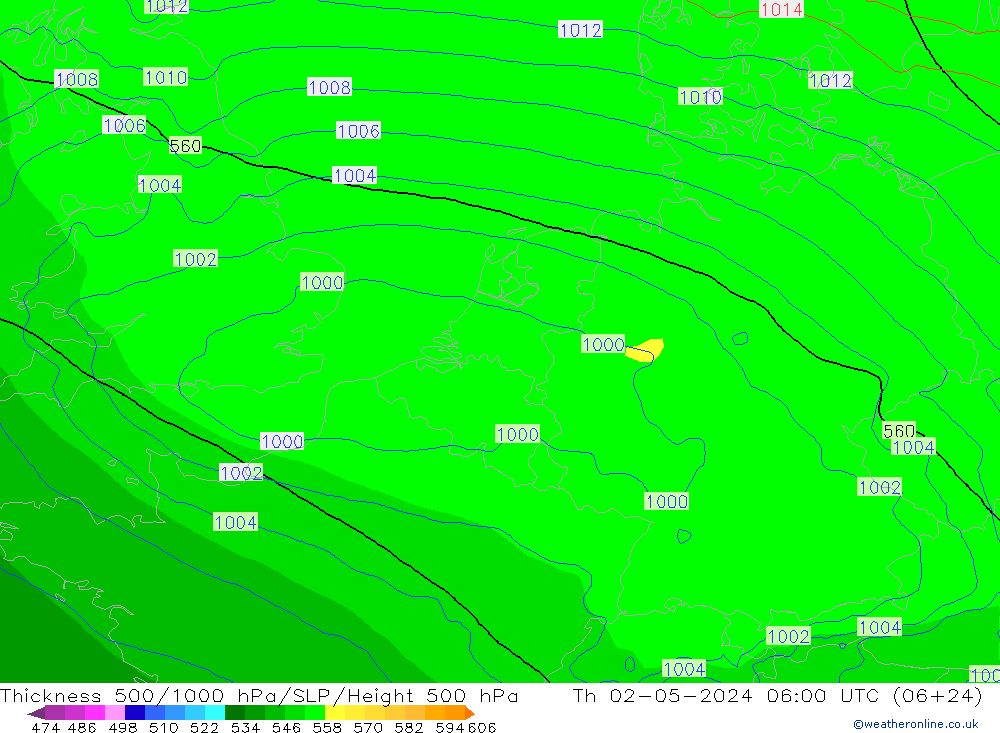 Thck 500-1000hPa ECMWF czw. 02.05.2024 06 UTC