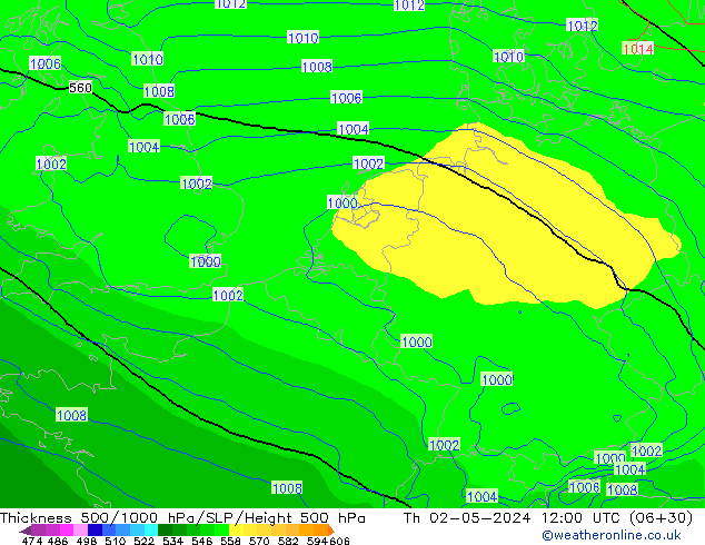 Thck 500-1000hPa ECMWF Th 02.05.2024 12 UTC