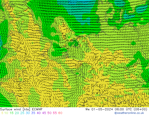 Vento 10 m ECMWF mer 01.05.2024 06 UTC