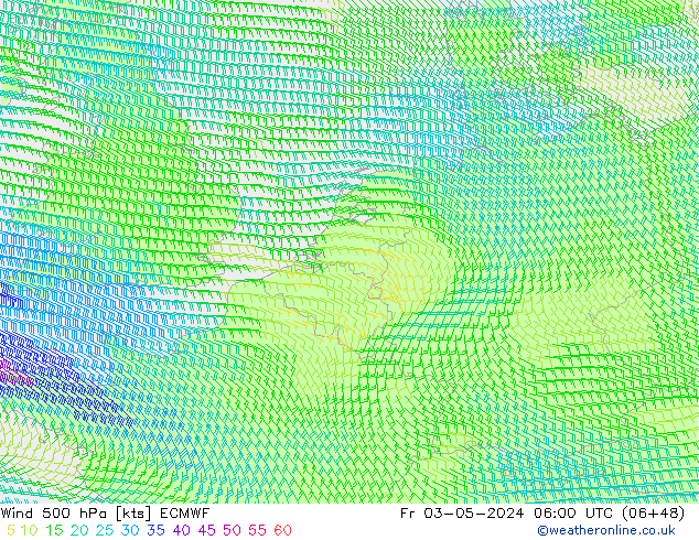 wiatr 500 hPa ECMWF pt. 03.05.2024 06 UTC