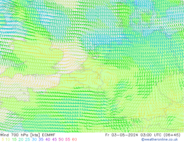 Wind 700 hPa ECMWF Fr 03.05.2024 03 UTC