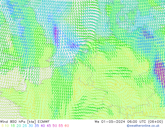 Wind 850 hPa ECMWF We 01.05.2024 06 UTC