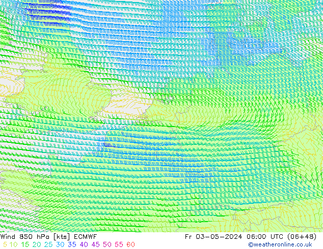 Vent 850 hPa ECMWF ven 03.05.2024 06 UTC