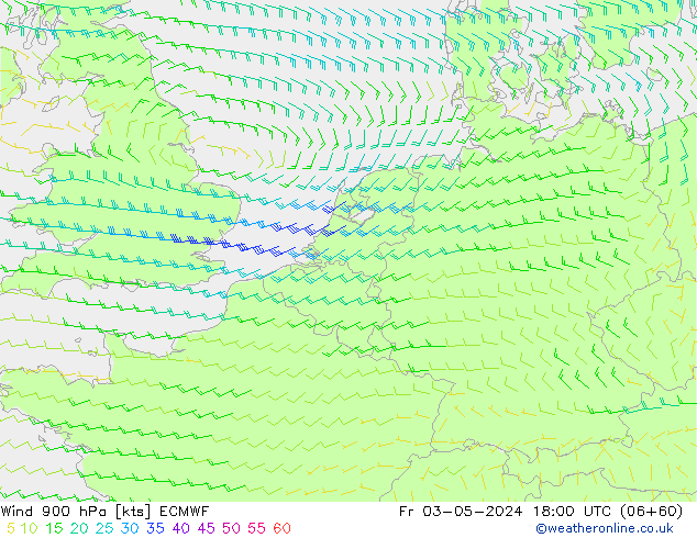 Vento 900 hPa ECMWF ven 03.05.2024 18 UTC