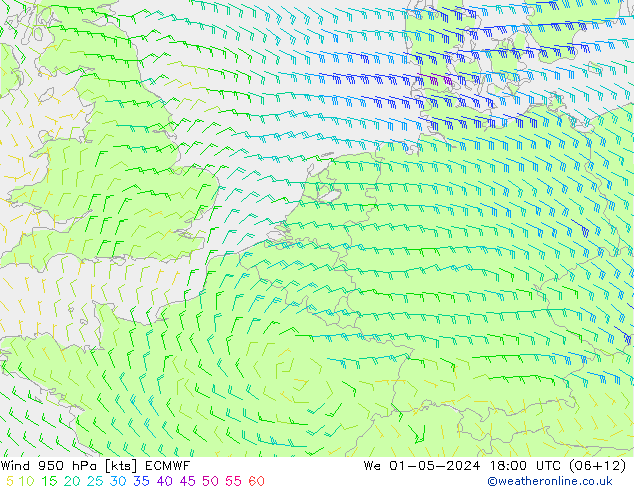 Wind 950 hPa ECMWF Mi 01.05.2024 18 UTC