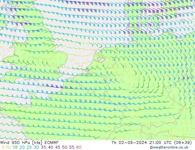 Wind 950 hPa ECMWF Th 02.05.2024 21 UTC