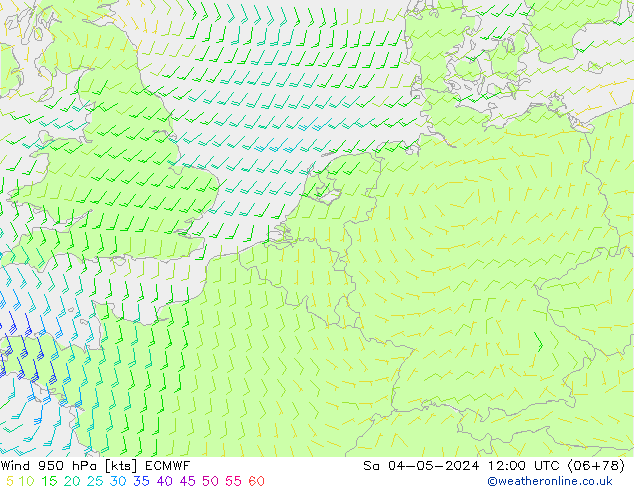 Vent 950 hPa ECMWF sam 04.05.2024 12 UTC