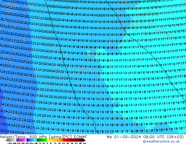 Geop./Temp. 500 hPa ECMWF mié 01.05.2024 09 UTC