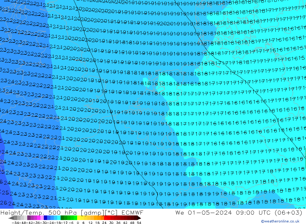 Height/Temp. 500 hPa ECMWF śro. 01.05.2024 09 UTC