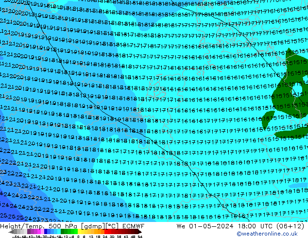 Z500/Rain (+SLP)/Z850 ECMWF Mi 01.05.2024 18 UTC