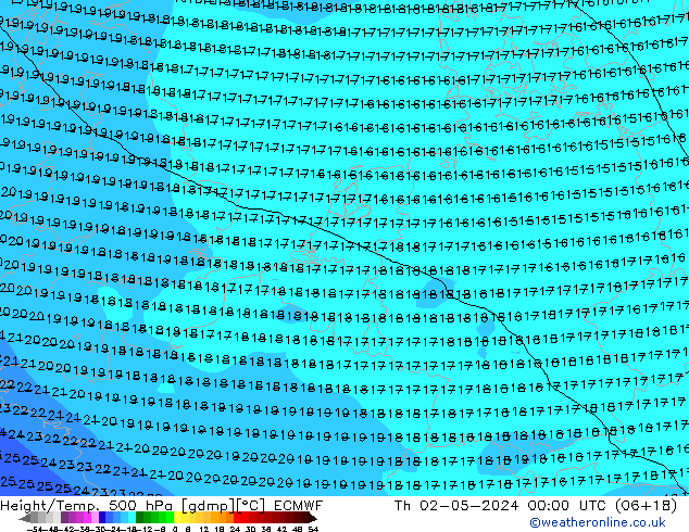 Height/Temp. 500 hPa ECMWF czw. 02.05.2024 00 UTC