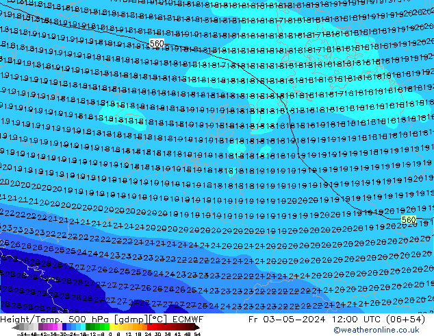 Z500/Rain (+SLP)/Z850 ECMWF Fr 03.05.2024 12 UTC