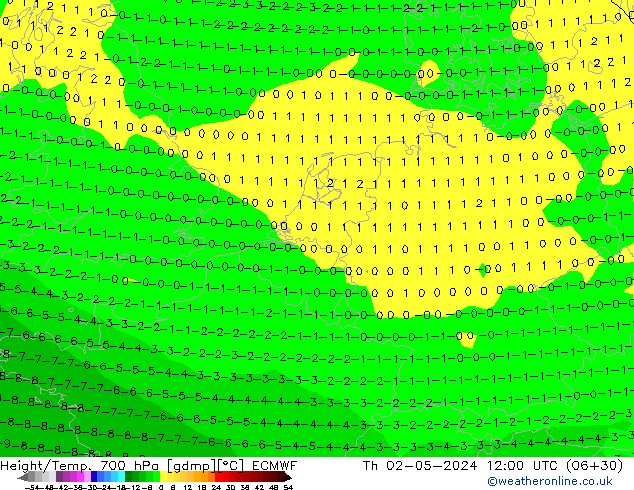 Hoogte/Temp. 700 hPa ECMWF do 02.05.2024 12 UTC